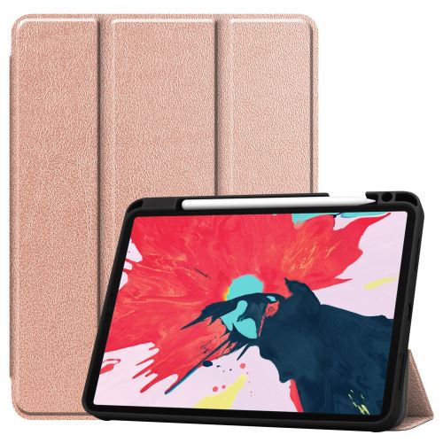 Etui en PU + TPU trois volets élégant avec support et porte-stylo or pour votre Apple iPad Pro 11 pouces (2020)