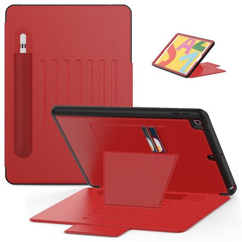 Etui en PU + TPU multi-angle magnétique créatif avec support, porte-cartes et porte-stylet rouge pour votre Apple iPad 10.2 (2019)