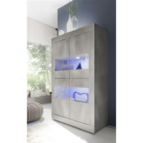 SUBLEEM Vitrine 4 portes BASICA Chêne pin clair