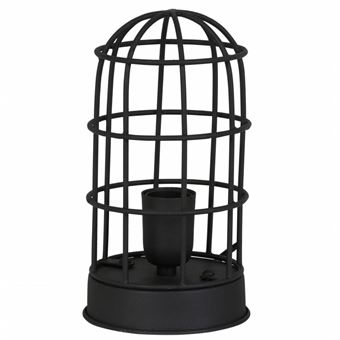 Lhéritier Du Temps Lampe Carandira à Poser Luminaire Façon Cage à Oiseau Eclairage 1 Ampoule Deco Electrique En Fer Patiné Noir 14x25cm