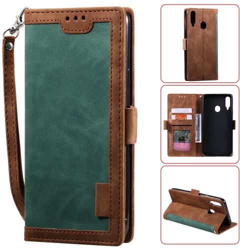 Etui en PU flip style d'épissage vintage avec support vert pour votre Samsung Galaxy A20s