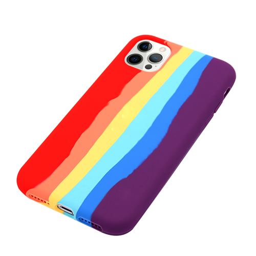 Couverture complète de protection arrière en silicone liquide arc-en-ciel pour iPhone 12/12 Pro 6,1” - Multicolore
