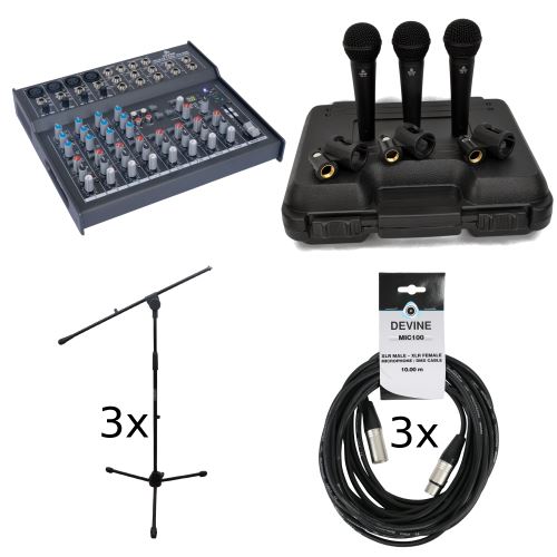 Devine MixPad 1202-FX-USB set + micros, câbles et pieds