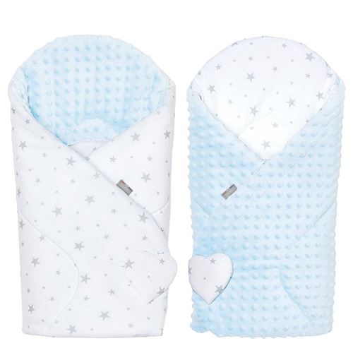 Sevira Kids - Gigoteuse d'emmaillotage minky réversible, STELLA Bleu dès la naissance - 3/4 mois