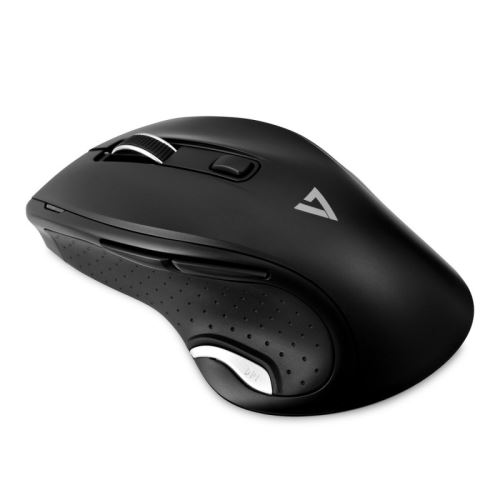 V7 MW600-1E - Muis - ergonomisch - optisch - 6 knoppen - draadloos - 2.4 GHz - USB draadloze ontvanger - zwart