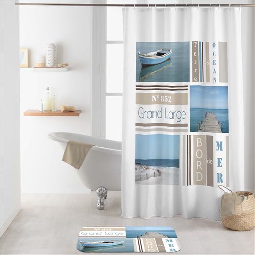 rideau de douche avec crochets 180 x 200 cm polyester imprime royan des. place