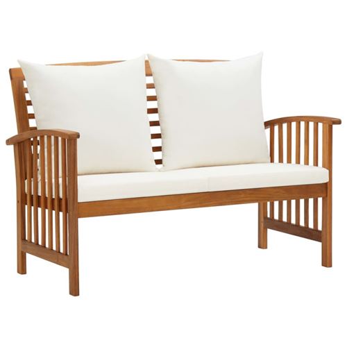 Non Communiqué Blanc Banc De Jardin Avec Coussins 119 Cm Bois Solide D Acacia