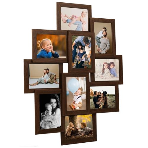 vidaXL Collage de cadres photo de photo 10x(10x15 cm) Marron foncé MDF