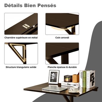 Table Pliante Cuisine/Table Rabattable Murale-Double Plateaux Pliable  80×60cm-Marron