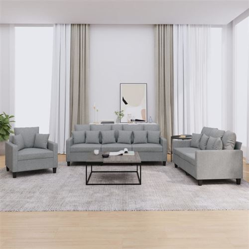 Non Communiqué Gris Clair Ensemble De Canapés 3 Pcs Coussins Tissu