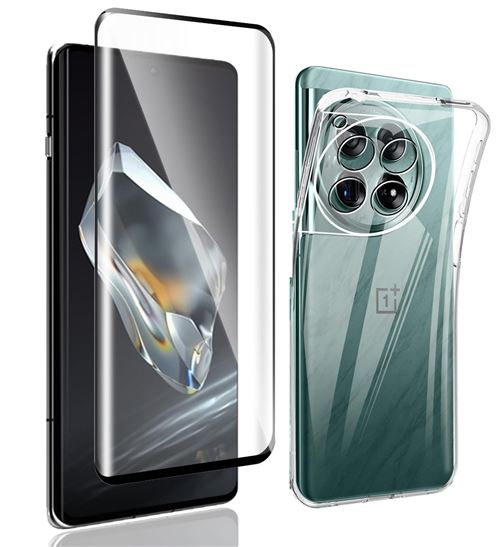 Pack coque transparente en TPU et vitre en verre trempé FULL cover noir pour OnePlus 12R 5G - XEPTIO