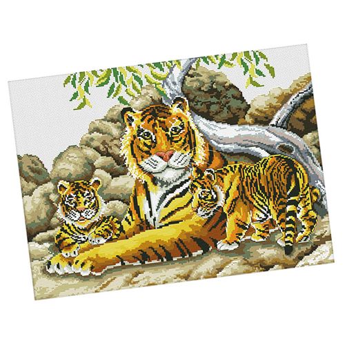 - Homyl - Kit Broderie Strass Point de Croix en Polyester Motif Tigre pour Débutants Amateurs Multicolore Estampé Non Fini
