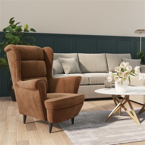 Vidaxl Marron Fauteuil Velours - Image 3