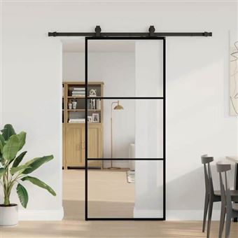vidaXL Porte coulissante kit de quincaillerie noir 90x205 cm verre ESG, porte intérieure, porte de grange intérieure, porte 3375782 - 1