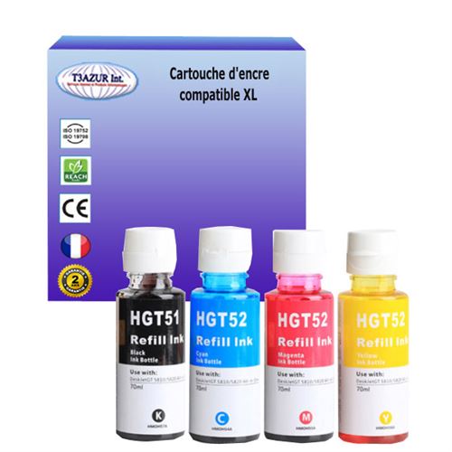 4 Bouteilles d'encre compatibles avec HP Smart Tank 500, 508,