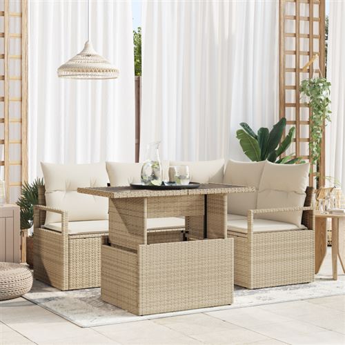 Non Communiqué Beige Ensemble De Canapé De Jardin De 5 Pièces Avec Coussins Rotin Poly, Canapé De Jardin 2 Places Avec Rangement Et Coussins B