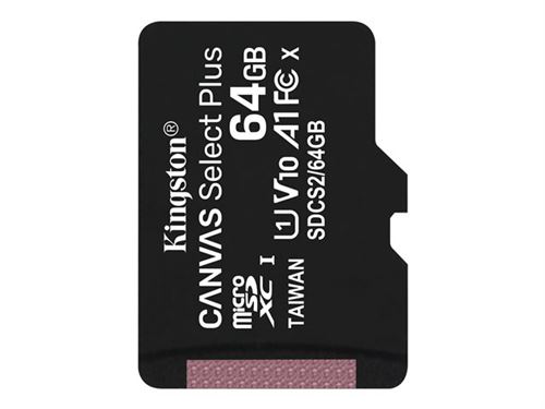 Kingston Canvas Select Plus - Carte mémoire flash - 64 Go - A1 / Video Class V10 / UHS Class 1 / Class10 - microSDXC UHS-I