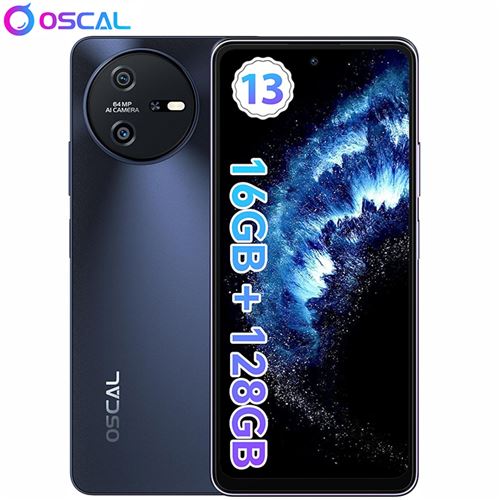 Smartphone Débloqué Oscal Tiger 12 6,78 pouces 16Go+128Go/SD 1To Caméra 64MP 5000mAh Android 13 NFC Dual SIM GPS - Gris
