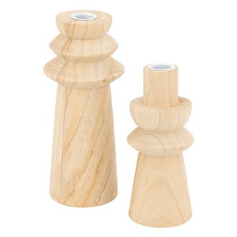 Atmosphera - Duo de bougeoirs en bois - Beige - 1