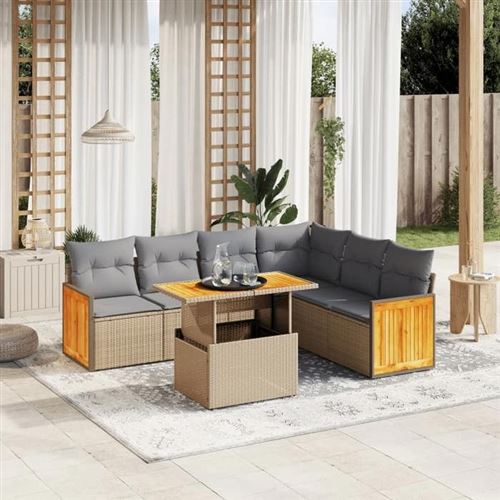 Non Communiqué Beige Salon De Jardin Modulable Vidaxl 7 Pieces Resine Tressee 62 X 55 X 69 Cm