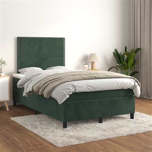 vidaXL Sommier à lattes de lit et matelas Vert foncé 120x200cm Velours3142956
