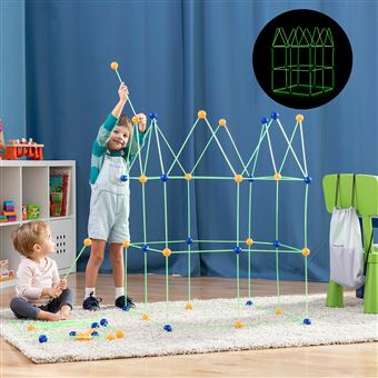 Kit de Construction Fort XL, 69 Pièces, Construire Une Cabane Enfant, Jeu de Construction Créatif, Système à Connecteurs pour Tentes de Jeu Indoor