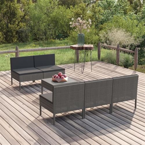 Vidaxl Gris Salon De Jardin 6 Pcs Avec Coussins - Image 3