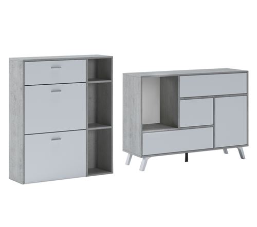 Set entrée-ciment/blanc-Buffet-Meuble chaussures