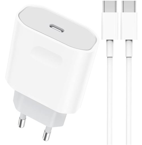 Chargeur Rapide iPhone 15 - iPhone 15 MINI - iPhone 15 PRO - iPhone 15 PRO MAX - 25W + Câble 1 mètre USB C USB type C- Straße Tech ®