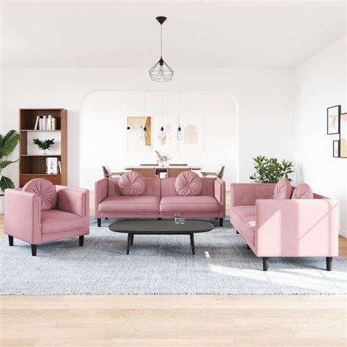 Non Communiqué Rose Vidaxl 3-Delige Loungeset Met Kussens Fluweel Roze3209250