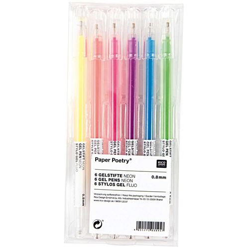 6 stylos gel fluo - 08 mm - Rico Design