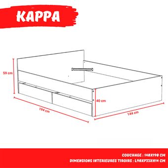 Lit KAPPA 140x190 cm + 2 tiroirs / Blanc