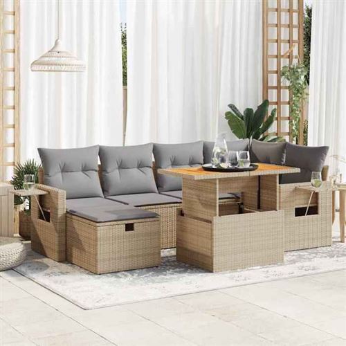 Vidaxl Beige Salon De Jardin 8 Pcs - Image 3