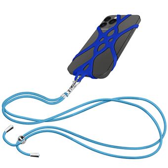 Cordon Téléphone Tour du cou Réglable 90cm avec Attache en Silicone Avizar Bleu - 1