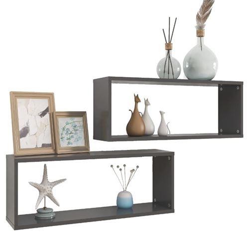 vidaXL Étagères cube murales 2 pcs Gris 60x15x23 cm Aggloméré
