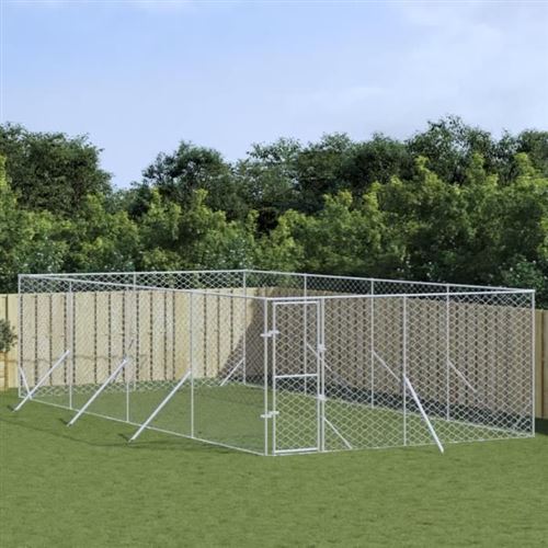 Meilleurs prix pour vidaXL Chenil d'extérieur pour chiens argenté 4x8x2 m acier galvanisé