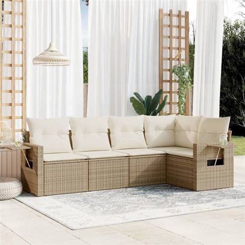 Non Communiqué Beige Vidaxl Salon De Jardin Avec Coussins 5 Pcs, Canapés De Terrasse, Ensemble De Meubles De Patio, Mobilier D'extérieur, 3252465