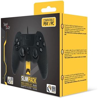 Steelplay Slimpack - Manette filaire (câble de 3m), Compatible PS4/PS3/PC, Double Retour de Vibration, 4 palettes arrière programmables, Ergonomique et Confortable - Noir