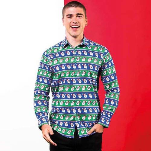 Christmas Shop Chemise a motifs de Noel Homme 2XL Bleu pere noel UTRW5989 Chemises et chemisiers de sport Achat prix fnac