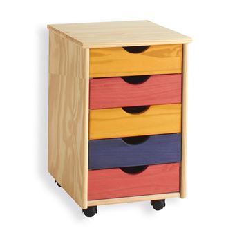 Caisson De Bureau Lagos Meuble De Rangement Sur Roulettes Avec 5 Tiroirs En Pin Massif Lasure Multicolore Jaune Rose Et Violet Achat Prix Fnac