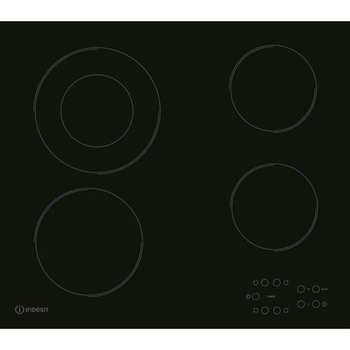INDESIT RI260C - Table de cuisson vitrocéramique - 4 zones - 6200 W - L 58 x P 51 cm - Revetement verre - Noir