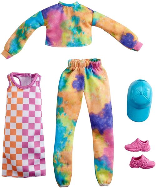 Barbie Fashions Pack - GRC84 - Pack 2 vêtements pour poupée Comprenant pantalon de jogging, sweat-shirt, robe, casquette, baskets