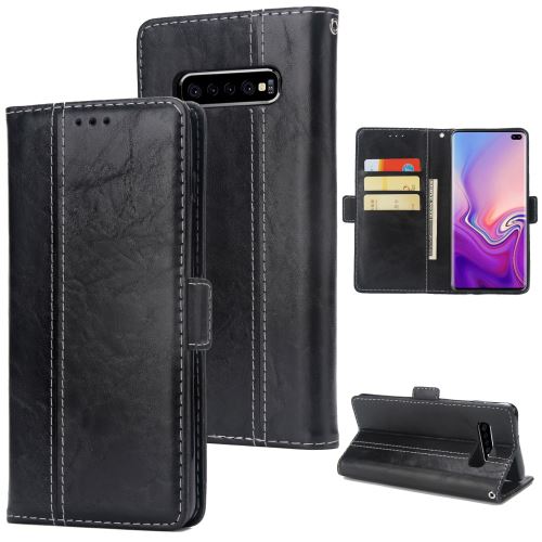 Etui en PU surpiqûre flip avec support tout noir pour votre Samsung Galaxy S10