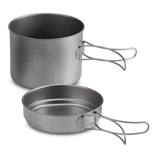 1100ML / 1600ML Set de casseroles en titane super léger, ustensiles de camping, outil de cuisson portable avec poignée pliant-7
