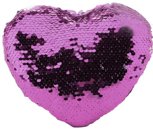 Johntoy Coussin paillettes coeur 18 cm violet