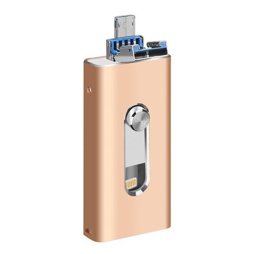 VSHOP® flash USB, 3 en 1 Ressort de Moteur de External mémoire Expansion pour iPhone iPad iOS Android et PC 64 Go Gold