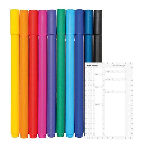 10 stylos gel fin 0,4 mm + Pochoir rectangles - Rico Design
