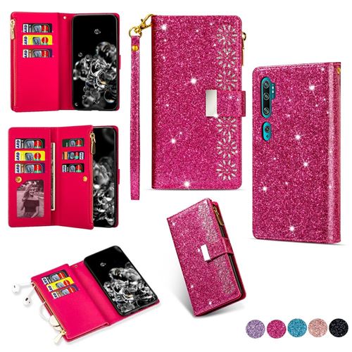 Etui en PU sculpture au laser de style étoilé scintillant rose pour votre Xiaomi Mi CC9 Pro/Mi Note 10/Mi Note 10 Pro