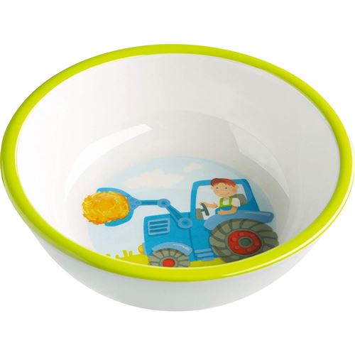 HABA Bol Tracteur-Assiette Solide et de qualit&eacute;-Antid&eacute;rapant-18 cm, 302819, Blanc