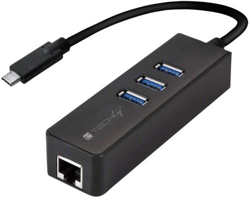 Techly Adaptateur Convertisseur USB-C Ethernet Gigabit avec Hub 3 Ports USB-A 3.0